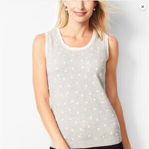 Talbots Grey Beige Polka Dot Cashmere Blend Sweater Vest, Size Medium, EUC